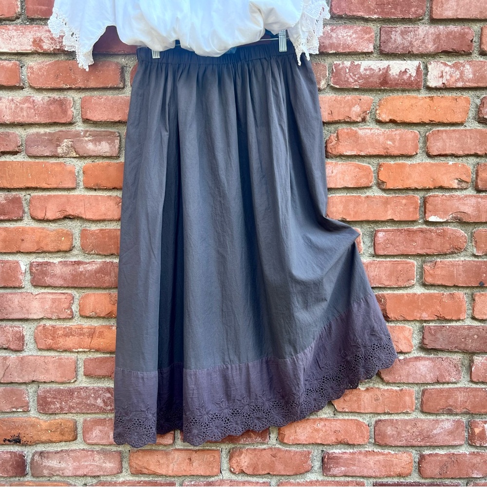 Vintage Edwardian Style Embroidered Hem Cotton Smokey Gray Skirt